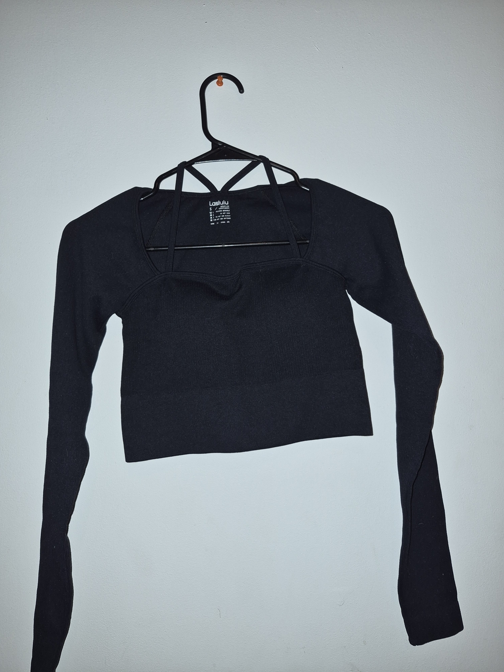 Black Cropped Long-Sleeve Top with Strappy Back